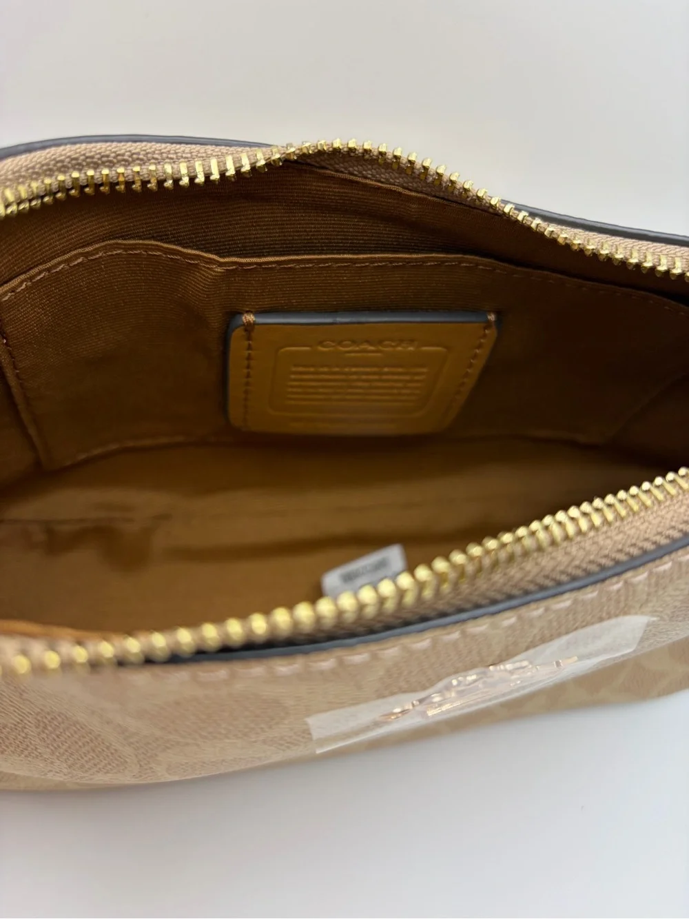 Coach Beige Signature Canvas Shoulder Bag with White Trim